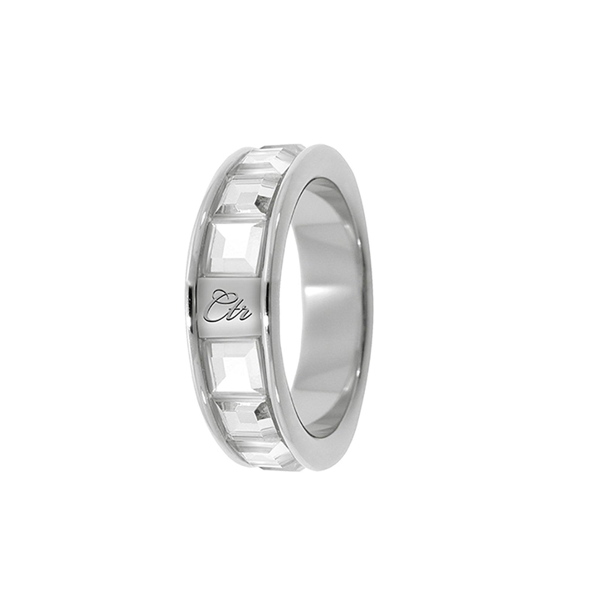 J162 CTR Ring Glimmer Stainless Steel with White CZ Stones