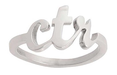 J102 CTR Ring Stainless Steel Cursive Medium