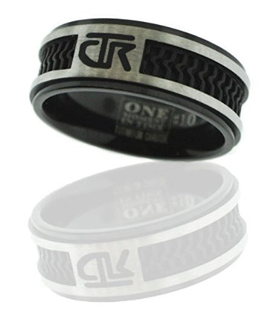J120 Mormon LDS Unisex CTR Ring Elements Black Titanium With Rubber On One Moment In Time