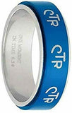 J38C Mormon LDS Unisex CTR Ring Cobalt Blue Spinner Size 6-13 One Moment In Time