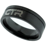 J180 Mormon LDS Unisex CTR Blackjack Black Ceramic with Silver Inlay Tone CTR Ring One Moment in Time