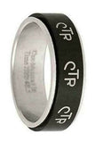 J38B Mormon LDS Unisex CTR Ring Wide Antique Black Stainless Steel One Moment In Time