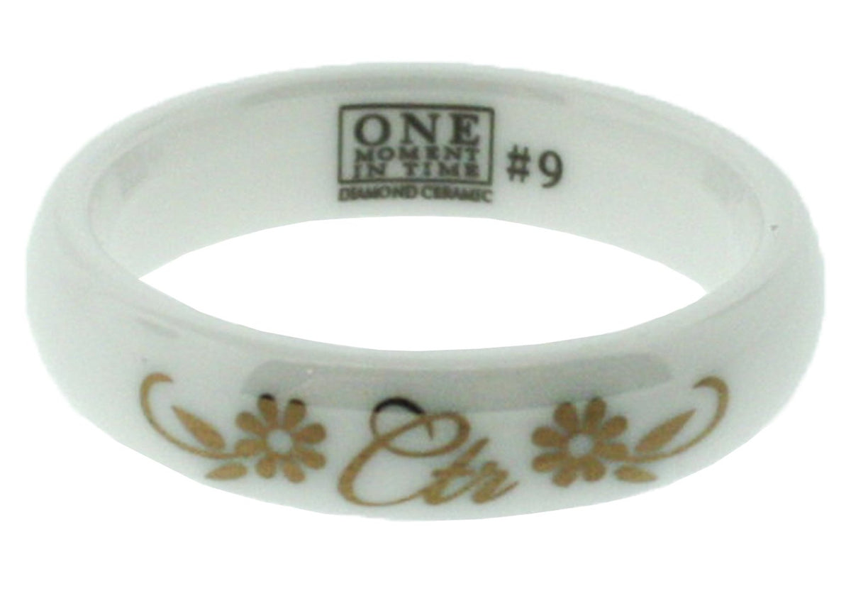 J181 Mormon LDS Unisex CTR Rosa White Diamond Ceramic Rose Gold Ring O ...