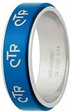 J38C Mormon LDS Unisex CTR Ring Cobalt Blue Spinner Size 6-13 One Moment In Time