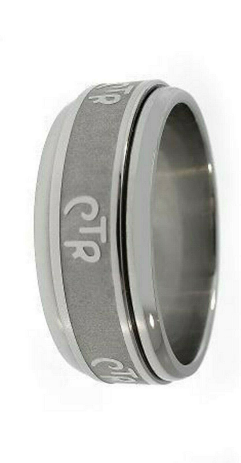 J38F Mormon LDS Unisex CTR Ring Spinner Wide Shiny Stainless Steel One Moment In Time