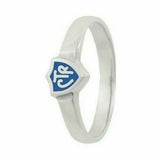 J58B Mormon LDS Unisex CTR Ring Sterling Silver Retro Blue Handmade One Moment In Time