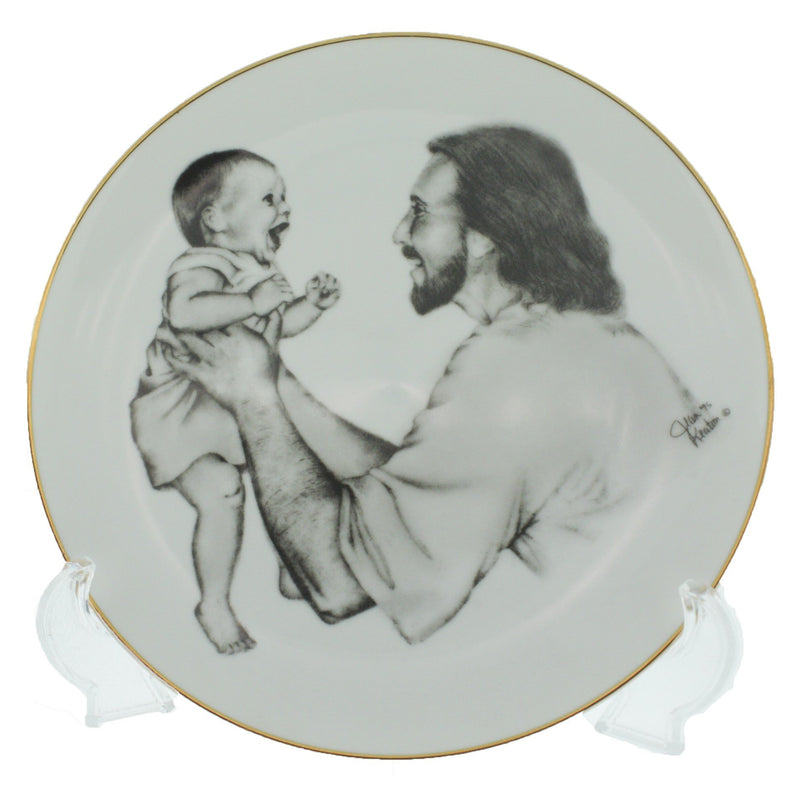 P14 Christ with Child Up Plate White China w/easel