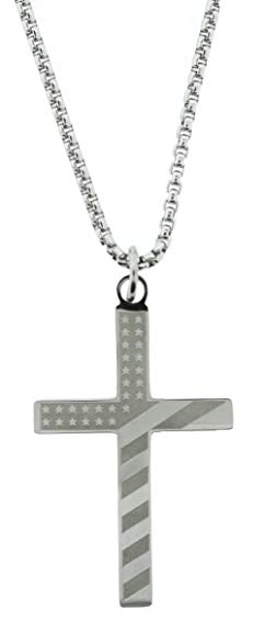Stainless Steel American Flag CTR Cross Necklace 